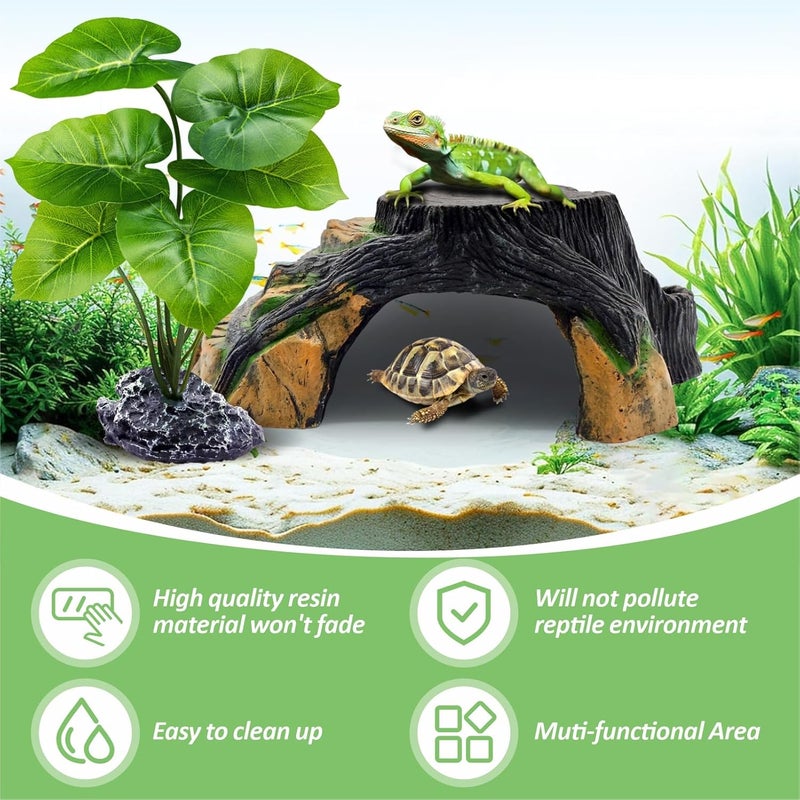 GOZILLA Small Reptile Cave for Terrarium,Reptile Humid Hide Basking Platform,Resin Root Decor for Small Frog,Bearded Dragon and Leopard Gecko.(Black-S-Kit) - Image 5